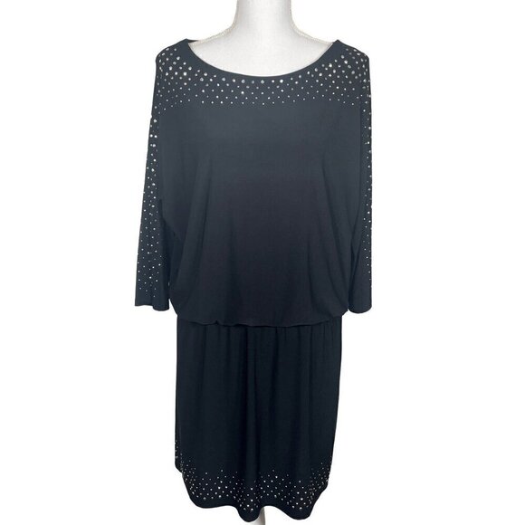 WHITE HOUSE BLACK MARKET Embellished Blouson Dress Black Sz L EUC - Picture 1 of 4